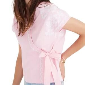 Madewell embroidered side-tie wrap top Easter pink